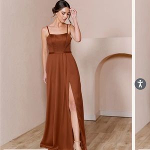 Revelry rust satin bridesmaid dress